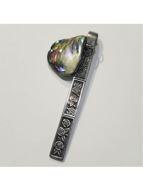 Mother of pearl Rose Engraved Pendant ( silverwear jewelry)